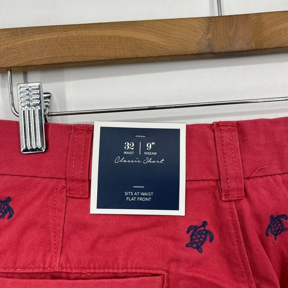 Club Room Chino Shorts Men's 32 Red Turtle Print Flat Front 9